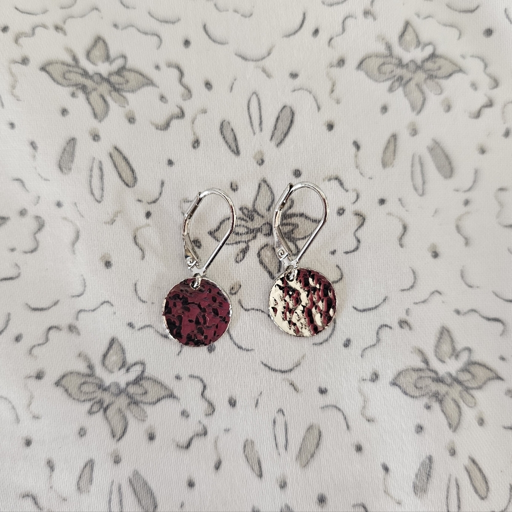 Burnish- Sterling Silver Hammered Disc Clasp Earrings